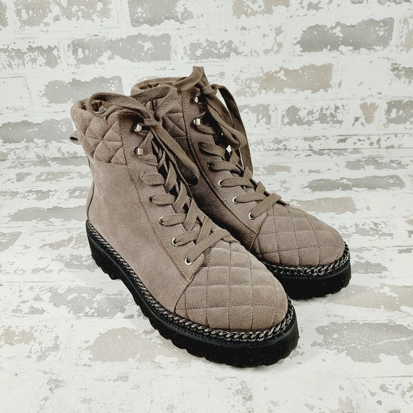 New Vince Camuto Merindil Brown Suede Lace Up Combat Boots W538 - Picture 4 of 11